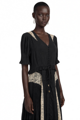 Florencia | V-Neck Contrast Lace Panel Midi Dress