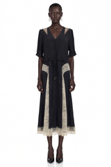 Florencia | V-Neck Contrast Lace Panel Midi Dress