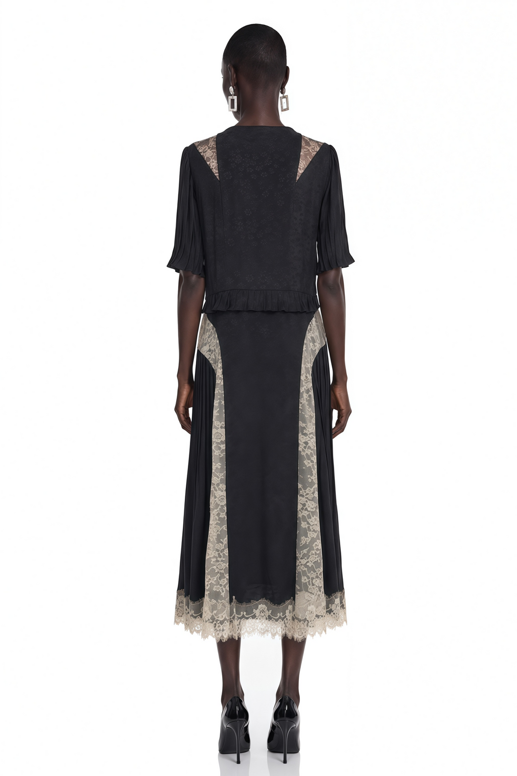 Florencia | V-Neck Contrast Lace Panel Midi Dress