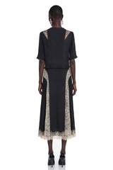 Florencia | V-Neck Contrast Lace Panel Midi Dress