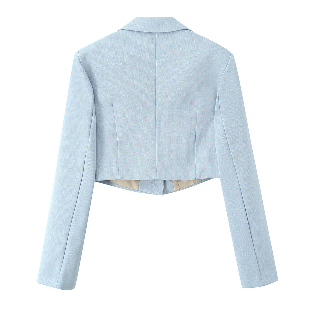 Pure Color Long Sleeve Short Blazer Jacket
