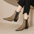 Fashion Splicing Genuine Leather Women Ankle Boots Thick Heels Metal Decoration Office Lady Autumn Winter Chelsea Boots