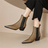 Freya Genuine Leather Thick-Heel Ankle Boots | Women's Office Footwear
