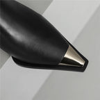 Fashion Splicing Genuine Leather Women Ankle Boots Thick Heels Metal Decoration Office Lady Autumn Winter Chelsea Boots