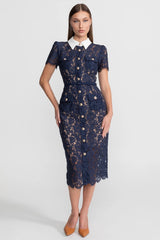 Cleo | Floral Lace Belted Midi Dress