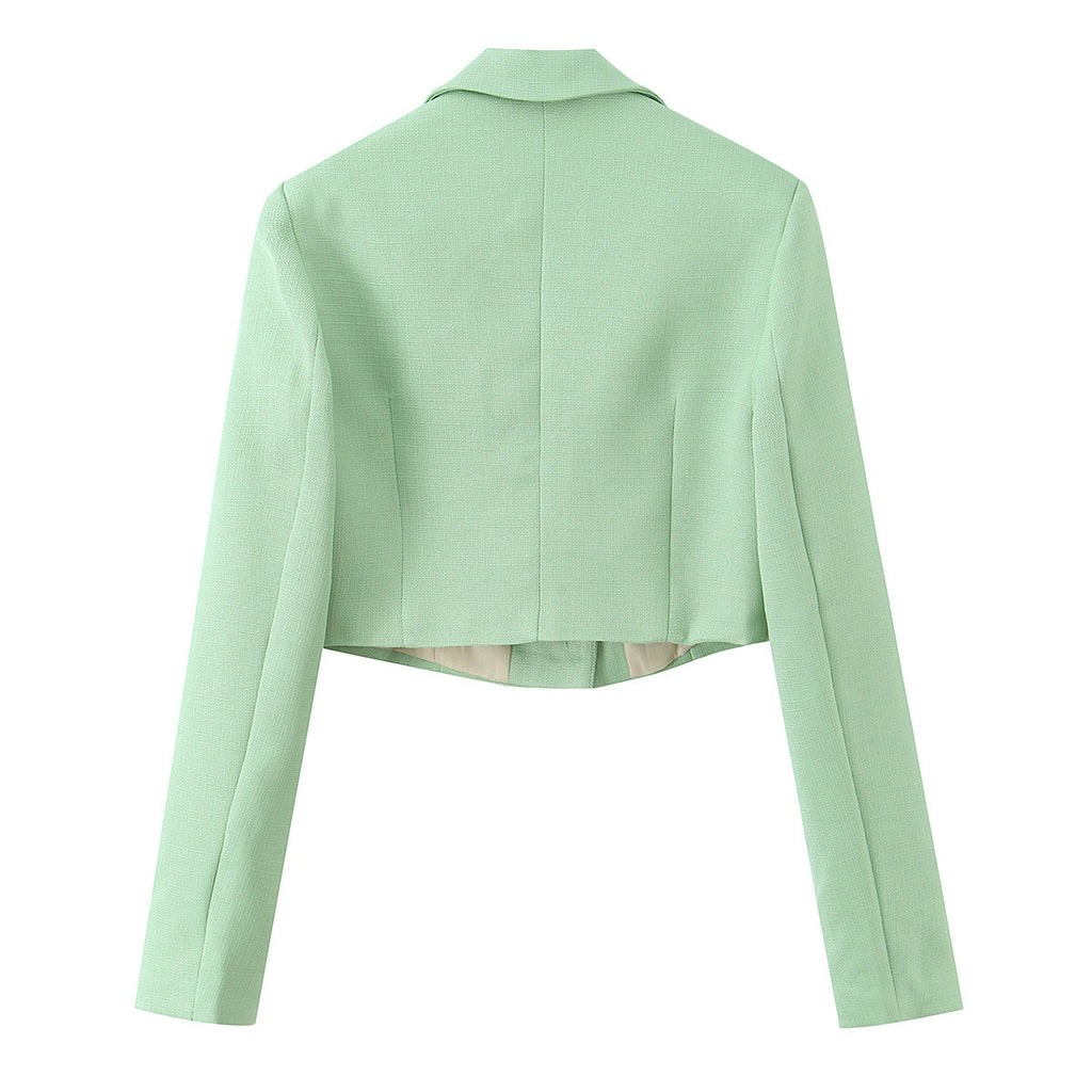 Pure Color Long Sleeve Short Blazer Jacket