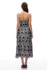 Winnie | Colour Block Floral Embroidered Strapless Midi Dress
