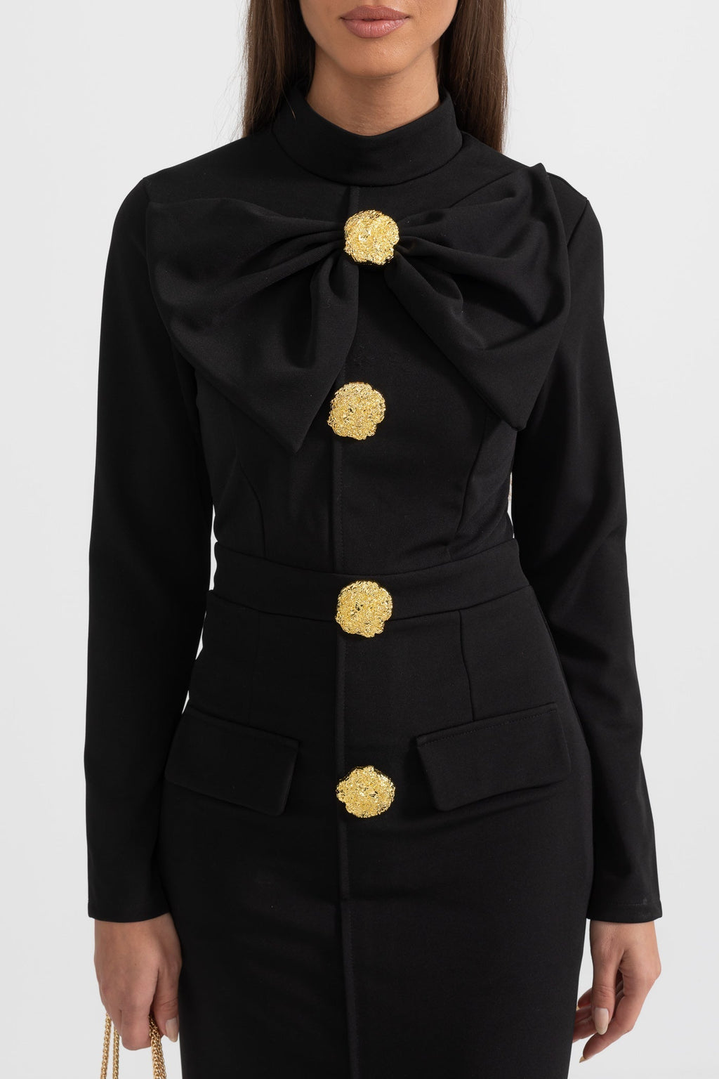 Lena | Bow-Collar Long-Sleeve Midi Dress