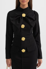 Lena | Bow-Collar Long-Sleeve Midi Dress