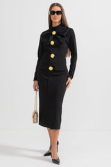 Lena | Bow-Collar Long-Sleeve Midi Dress
