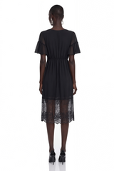 Vivienne | Ruffled Lace-Trim Midi Dress
