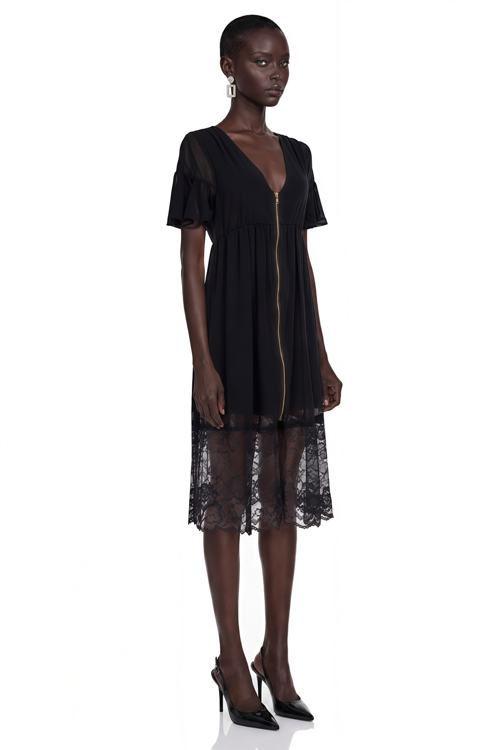 Vivienne | Ruffled Lace-Trim Midi Dress