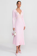 Nina | Ribbed Lace-Trim Long Sleeve Midi Dress