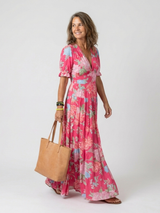 Josie | Short Sleeve V-Neck Floral Midi Dress