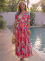 Josie | Short Sleeve V-Neck Floral Midi Dress