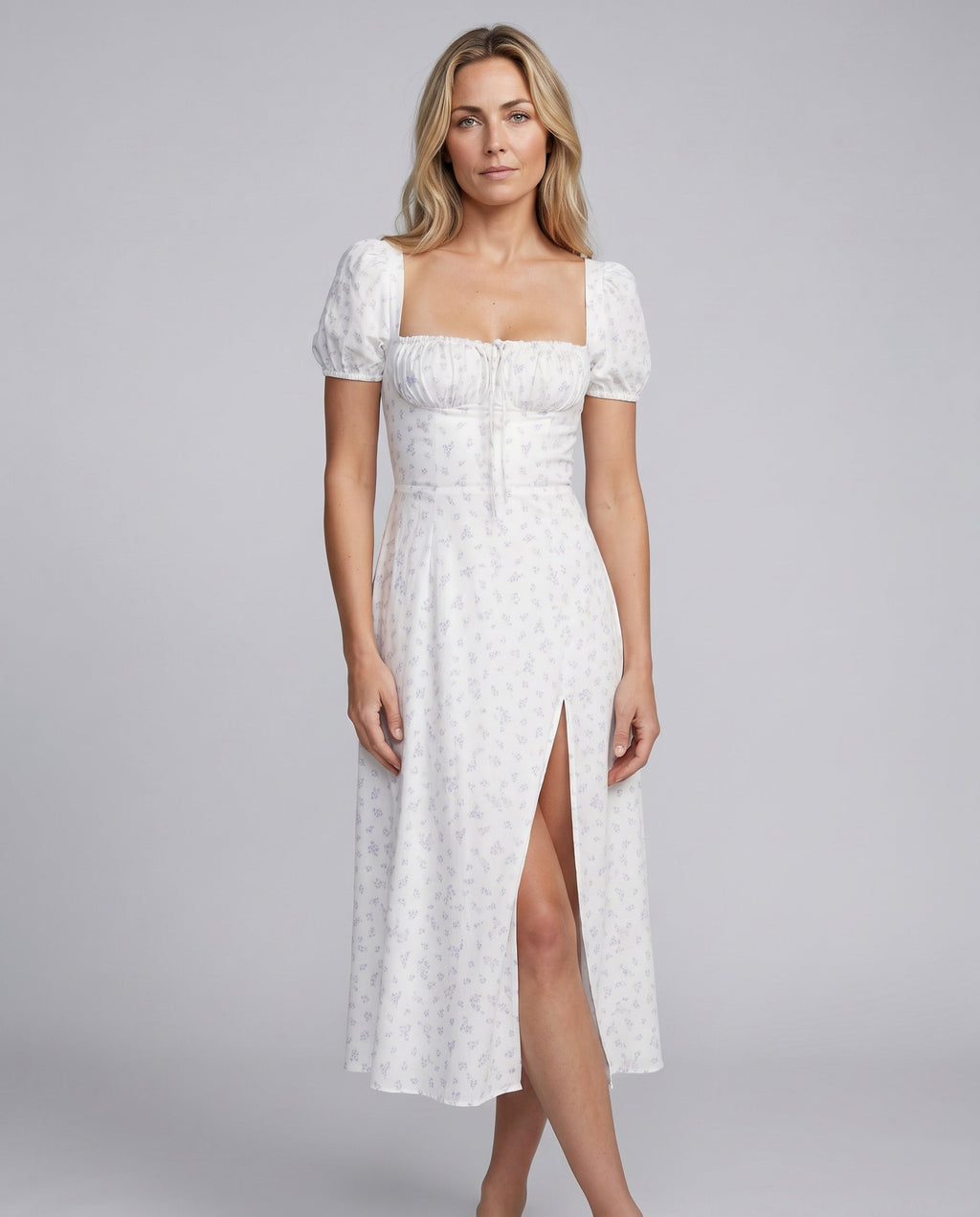 Lila | Floral Puff Sleeve Corset Boho Midi Dress