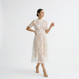 Ada | Lace-Trim Wedding Guest Midi Dress