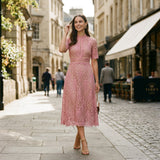 Ada | Lace-Trim Wedding Guest Midi Dress