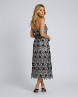 Winnie | Colour Block Floral Embroidered Strapless Midi Dress