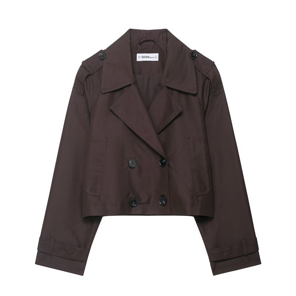 Casual Double-Breasted Short Trench Coat for Women
