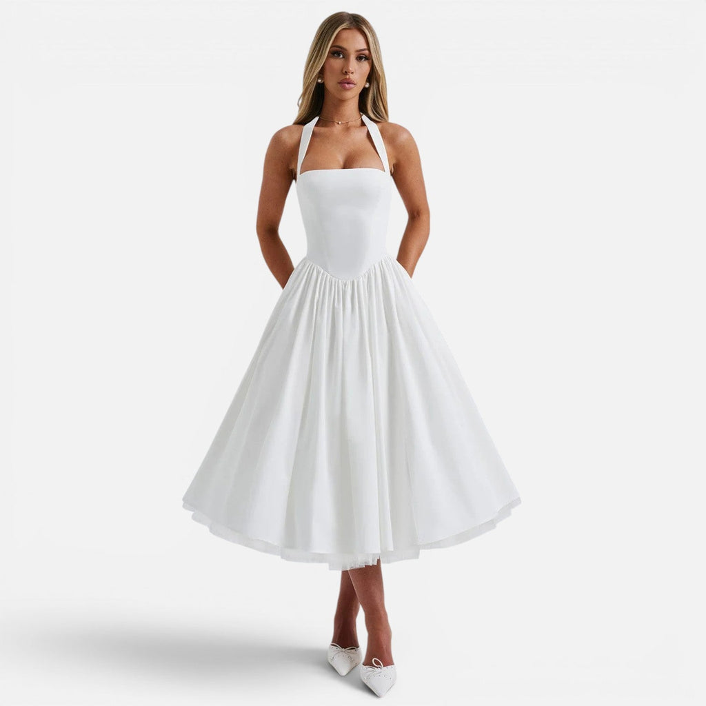Ruby | Halter Neck Corset Backless Fit & Flare Midi Dress