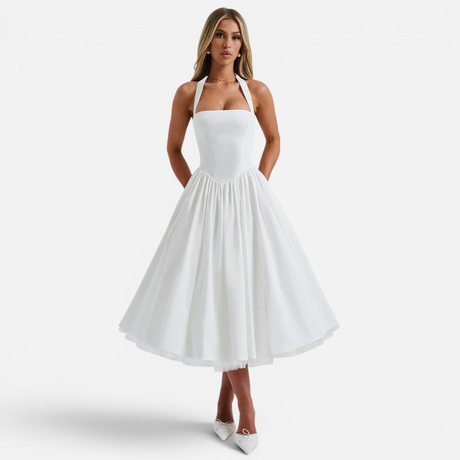Ruby | Halter Neck Corset Backless Fit & Flare Midi Dress
