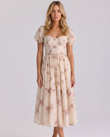 Sabine | Floral Print Puff Sleeve Midi Dress