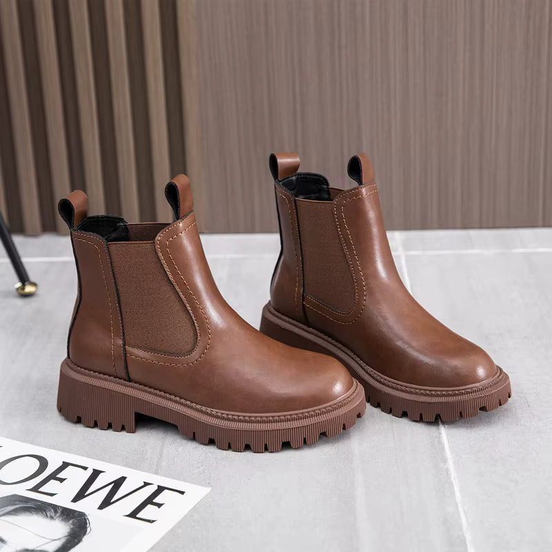 Women's Chelsea Boots Genuine Leather Winter Fashion Ankle Boots Retro Martin Boots