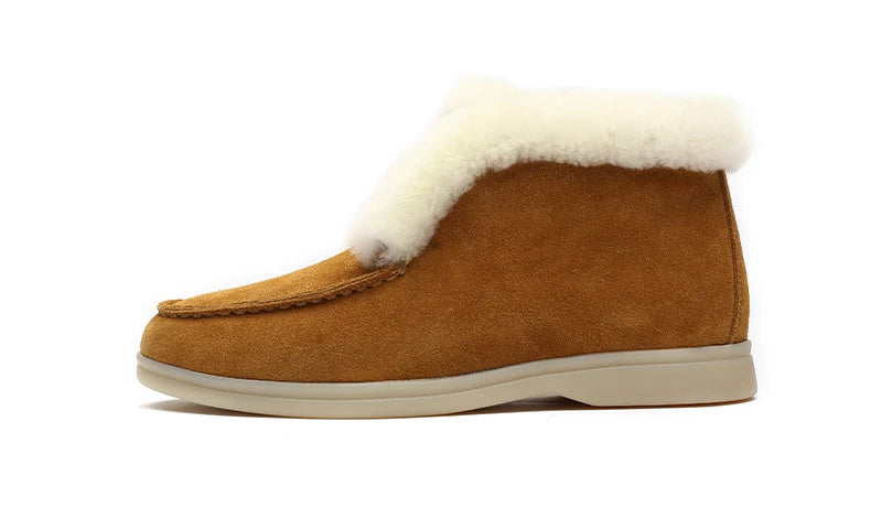 Ankle boots cow-suede-leather boots natural-fur Warm winter boots Slip-on snow boots for women