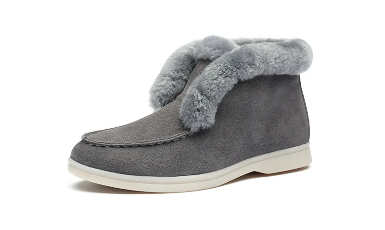Ankle boots cow-suede-leather boots natural-fur Warm winter boots Slip-on snow boots for women