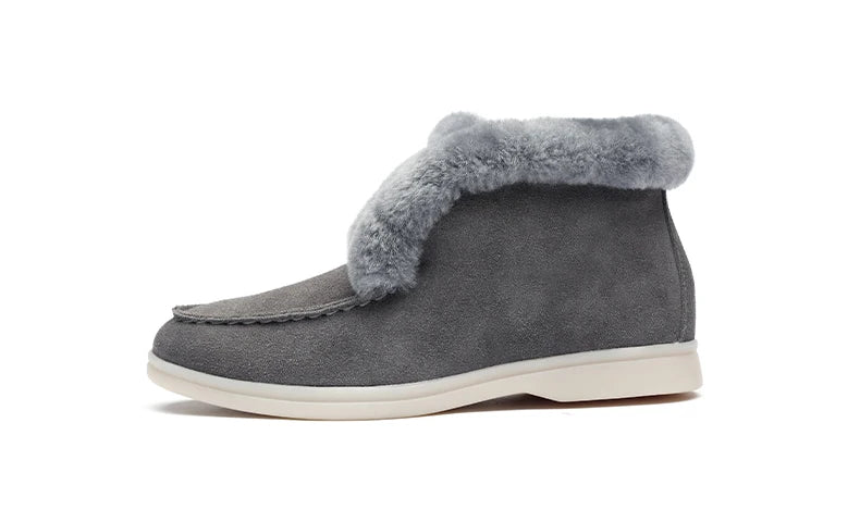 Ankle boots cow-suede-leather boots natural-fur Warm winter boots Slip-on snow boots for women