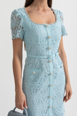 Azure | Baby Blue Lace-Trim Midi Dress