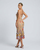 Giselle | Halter Neck Floral Embroidered Midi Dress