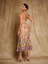 Giselle | Halter Neck Floral Embroidered Midi Dress