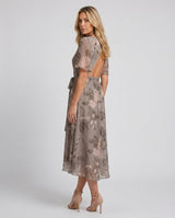 Hazel | Flutter Sleeve Gathered Waist Floral Midi Dress