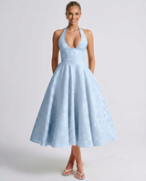 Marci | Midi Dress with Floral Jacquard and Halterneck