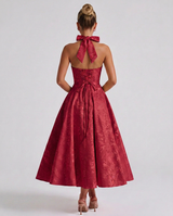 Marci | Midi Dress with Floral Jacquard and Halterneck