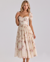 Finley | Midi Dress with Floral Print and Puff Sleeves