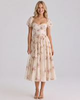 Finley | Midi Dress with Floral Print and Puff Sleeves