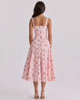 Frances | Midi Dress with Floral Print and Corset Bodice