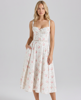 Carole | Printed Button Front Midi Dress With Lace Up Back