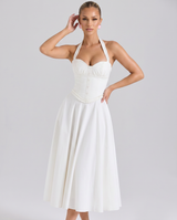 Amelia | Midi Dress with Halter Neck and Corset Bodice