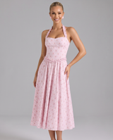 Amelia | Midi Dress with Halter Neck and Corset Bodice