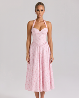 Amelia | Midi Dress with Halter Neck and Corset Bodice