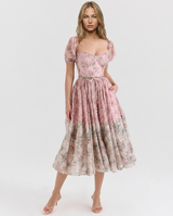 Elma | Floral Midi Dress with Puff Sleeves