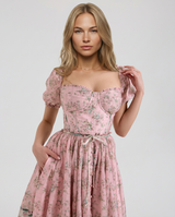 Elma | Floral Midi Dress with Puff Sleeves