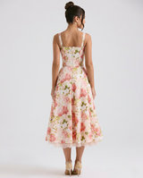 Alberta | Midi Dress with Ribbon Print and Fitted Bodice