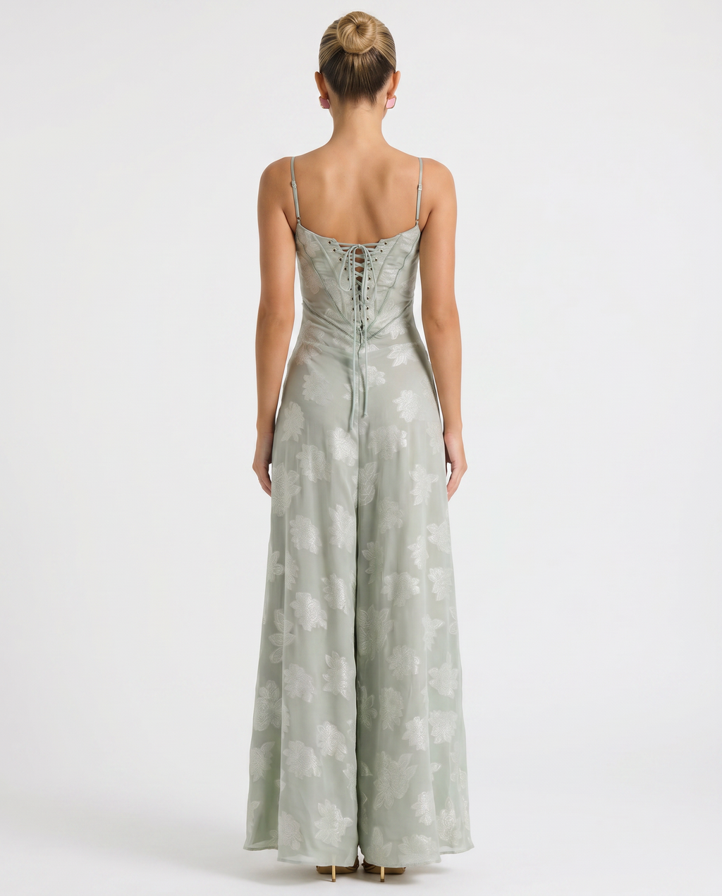 Cassidy | Maxi Dress with Lace-Up Back and Floral Detail