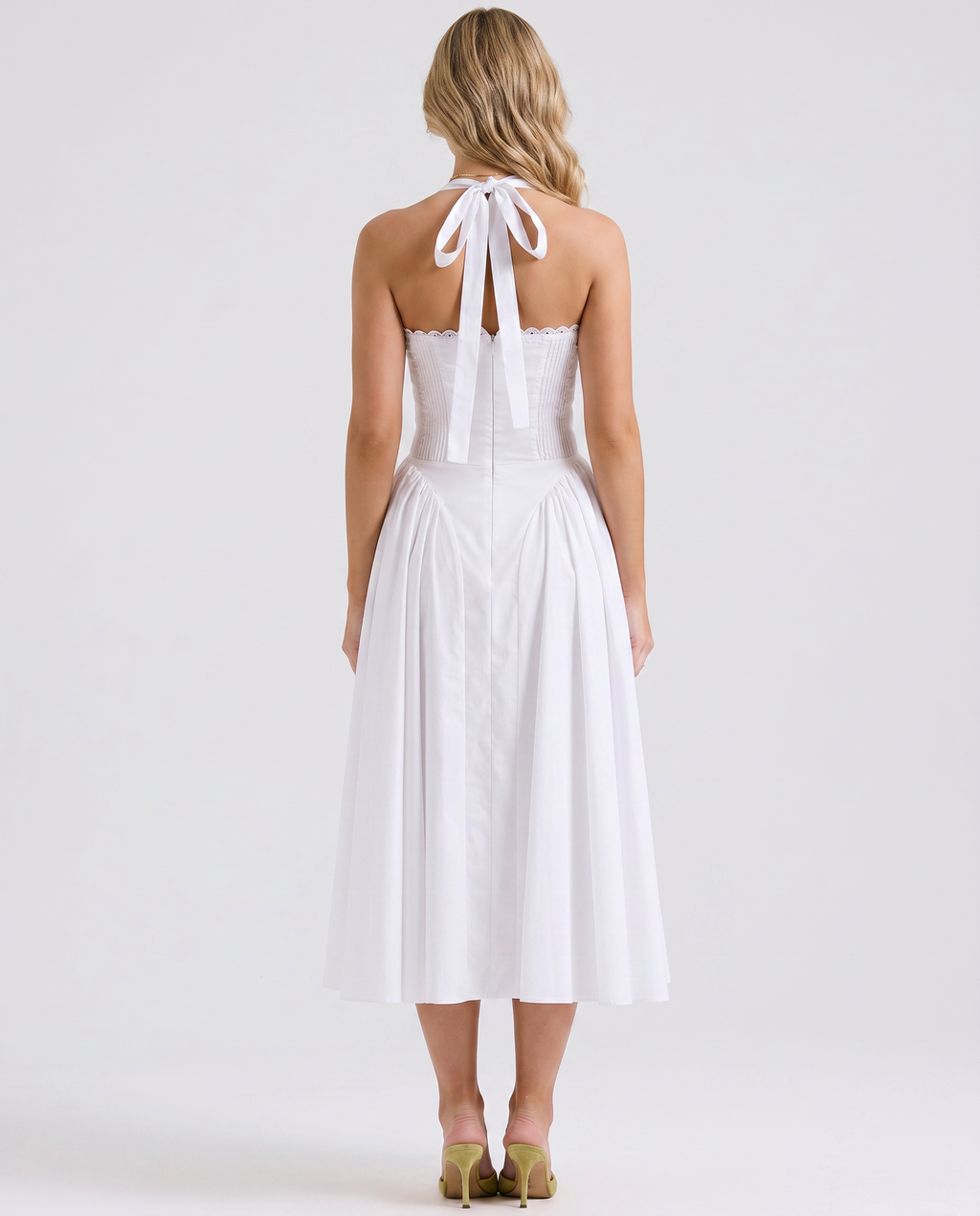 Alba | Midi Dress with Halter Neck and Gathered Bodice