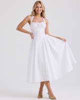 Alba | Midi Dress with Halter Neck and Gathered Bodice